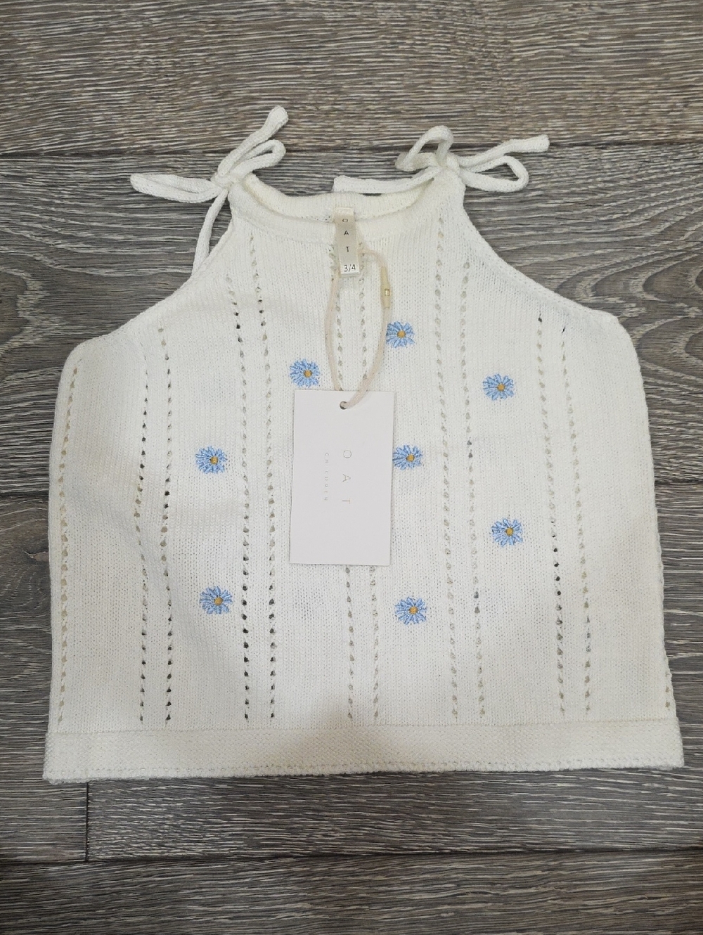 OAT White Knit Daisy Halter Top | 3/4Y